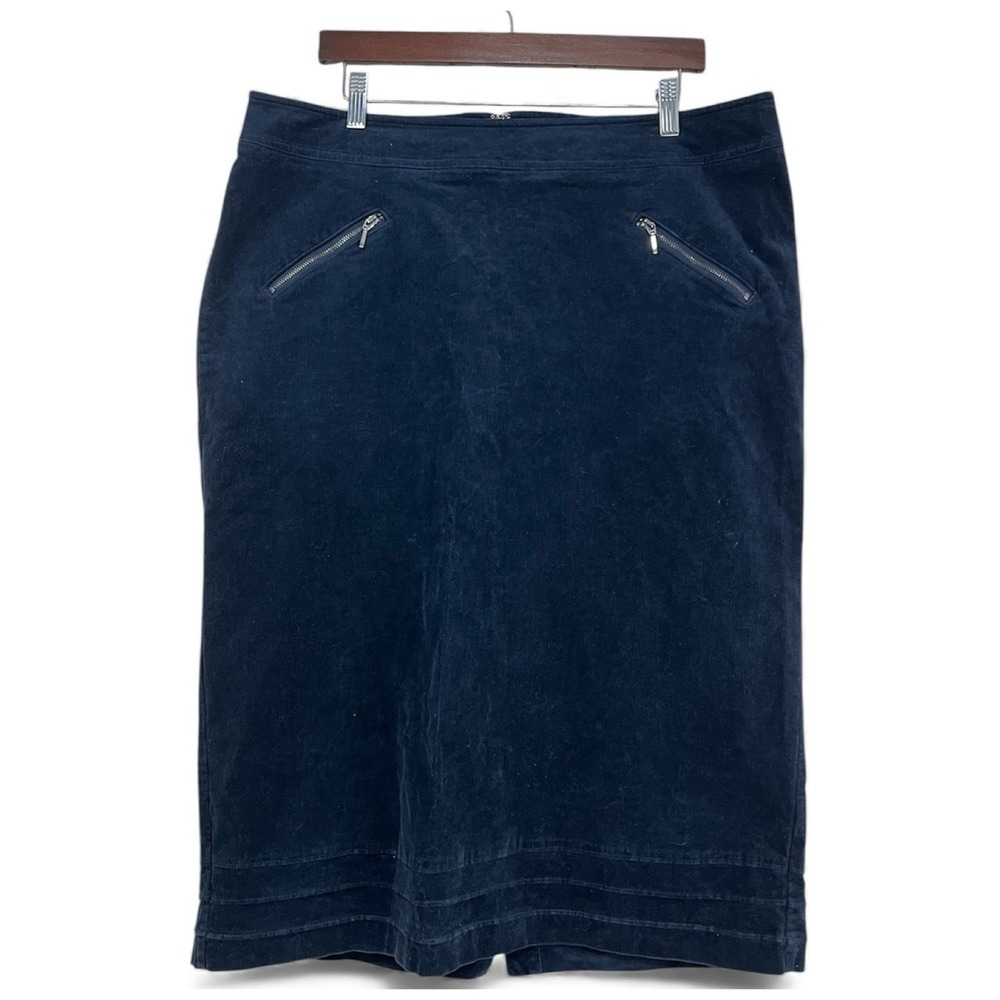 Dark Navy Corduroy Midi Pencil Skirt 18W Zip Pocket Minimalist Academia Classic